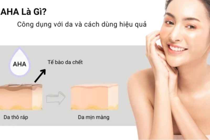 AHA có khả năng làm sạch bề mặt da, tẩy tế bào chết, giúp da mịn màng, sáng khỏe và đều màu