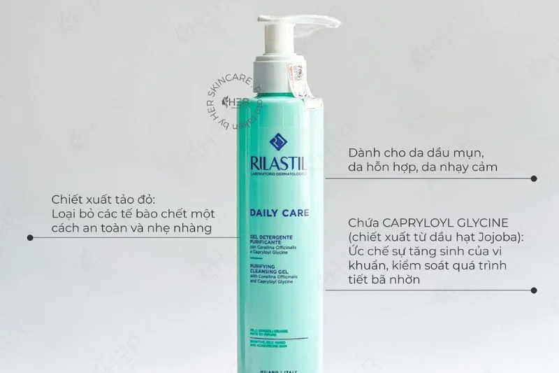 Rilastil Daily Care Cleansing and Purifying Gel làm sạch sâu da dầu, da hỗn hợp và da mụn trứng cá