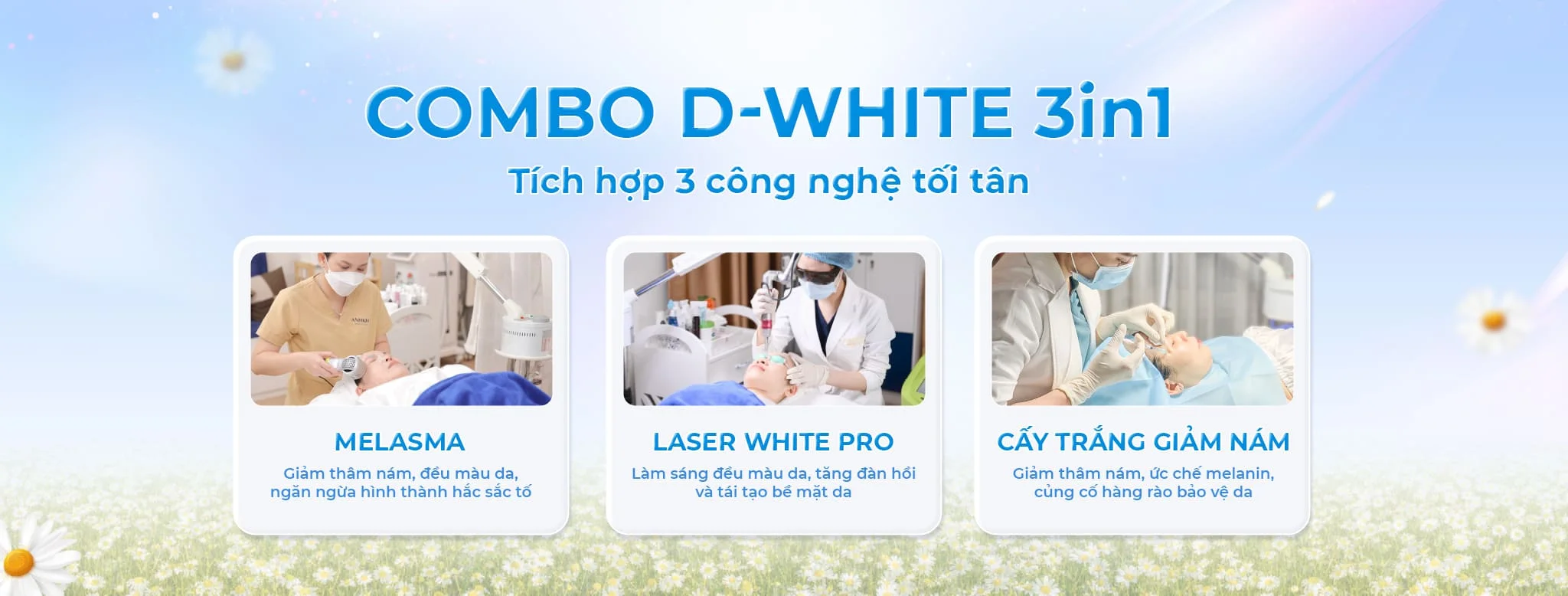 Combo D-White trị nám, nuôi da, ngăn nám quay lại, hiệu quả nhân 3, không sạm ngược, không tái nám
