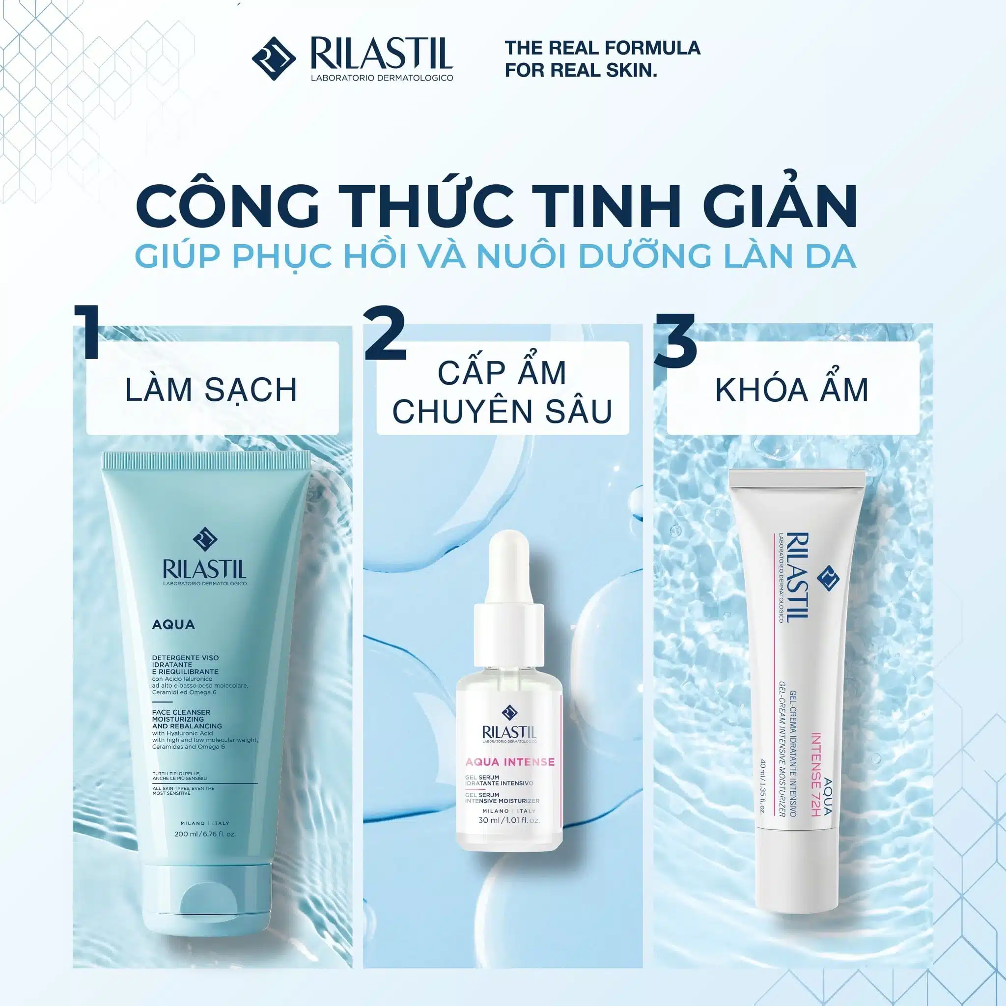 Combo sản phẩm Riastil làm sạch sâu bụi bẩn, bã nhờn, tế bào chết và mang lại làn da mềm mịn, khô thoáng, ngăn ngừa mụn hình thành